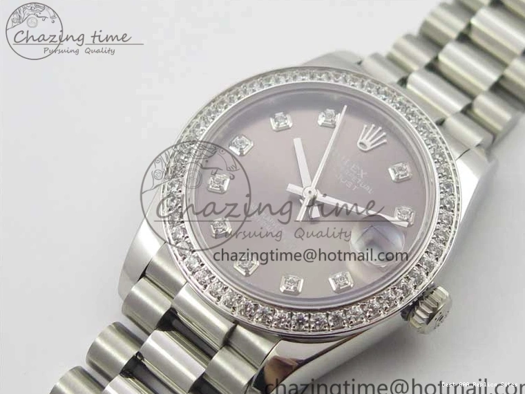 Good Copy Rolex Watches Markers Dial Best Gray Datejust Maker 3091 SS Crystals 31mm on Bracelet 278275 Flexible BP Bezel SS Crystal President Edition 0111